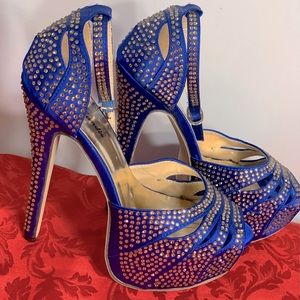 Blue bling bling high heels